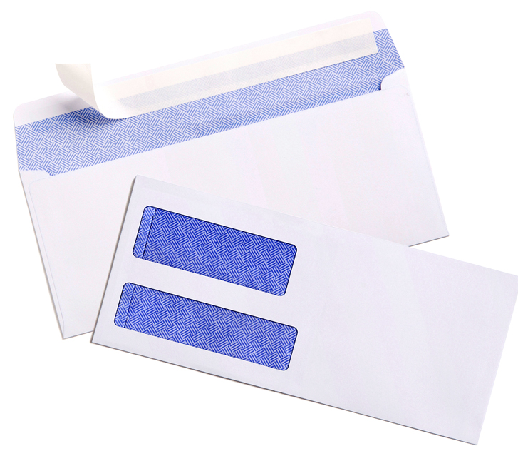 Top Quality 80g 100g 120g Peel&seal and slobber glue self-adhesive with printing Security tinted double window envelope Factory