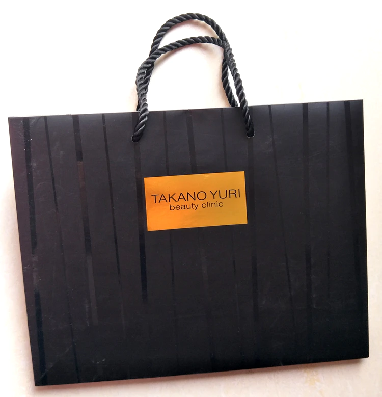 180g black Kraft Paper material paper bag with logo bronzing with 16" matching cotton rope handle
