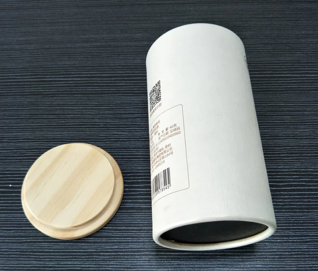 Round Paper Canner With Wood Lid For Coffee Or Tea