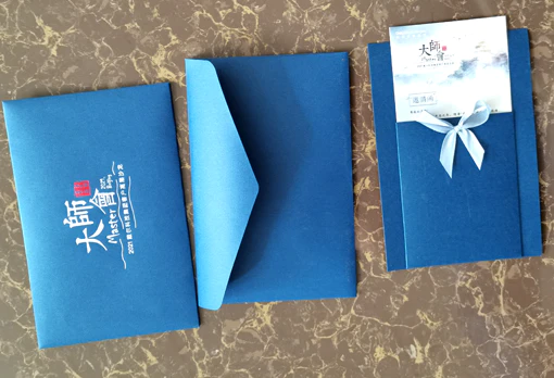 Special deisng inviting letter include blue color V stytle color printing envelope inviting card and card wallet holder