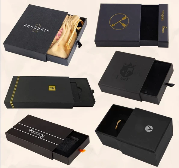 Top Quality OEM custom logo gold foil color printed ribbon pull sliding rigid drawer boxes Wholesale-TURNKEY